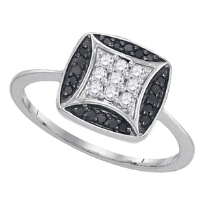 Diamond Cluster Ring | 10kt White Gold Womens Round Black Color Enhanced Diamond Square Ring 1/4 Cttw | Splendid Jewellery GND