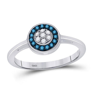 Diamond Cluster Ring | 10kt White Gold Womens Round Blue Color Enhanced Diamond Cluster Ring 1/5 Cttw | Splendid Jewellery GND