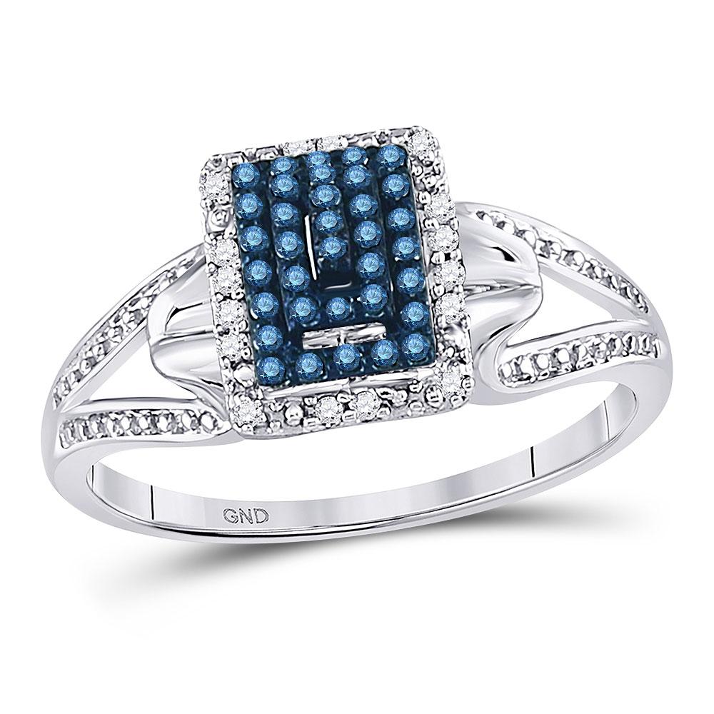 Diamond Cluster Ring | 10kt White Gold Womens Round Blue Color Enhanced Diamond Cluster Ring 1/6 Cttw | Splendid Jewellery GND