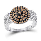 Captivating Brown and White Diamond Concentric Cluster Ring in 10kt White Gold Top View from Splendid Jewellery