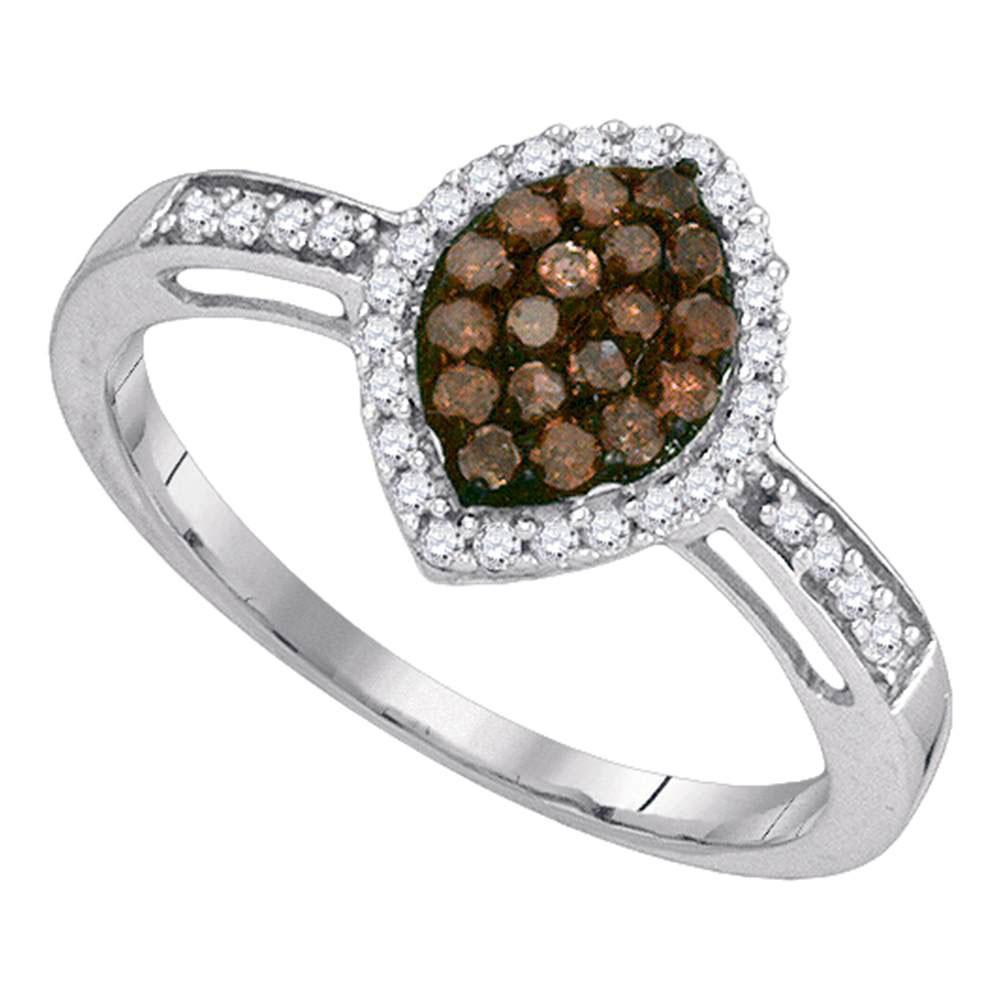 Diamond Cluster Ring | 10kt White Gold Womens Round Brown Diamond Oval Frame Cluster Ring 1/3 Cttw | Splendid Jewellery GND