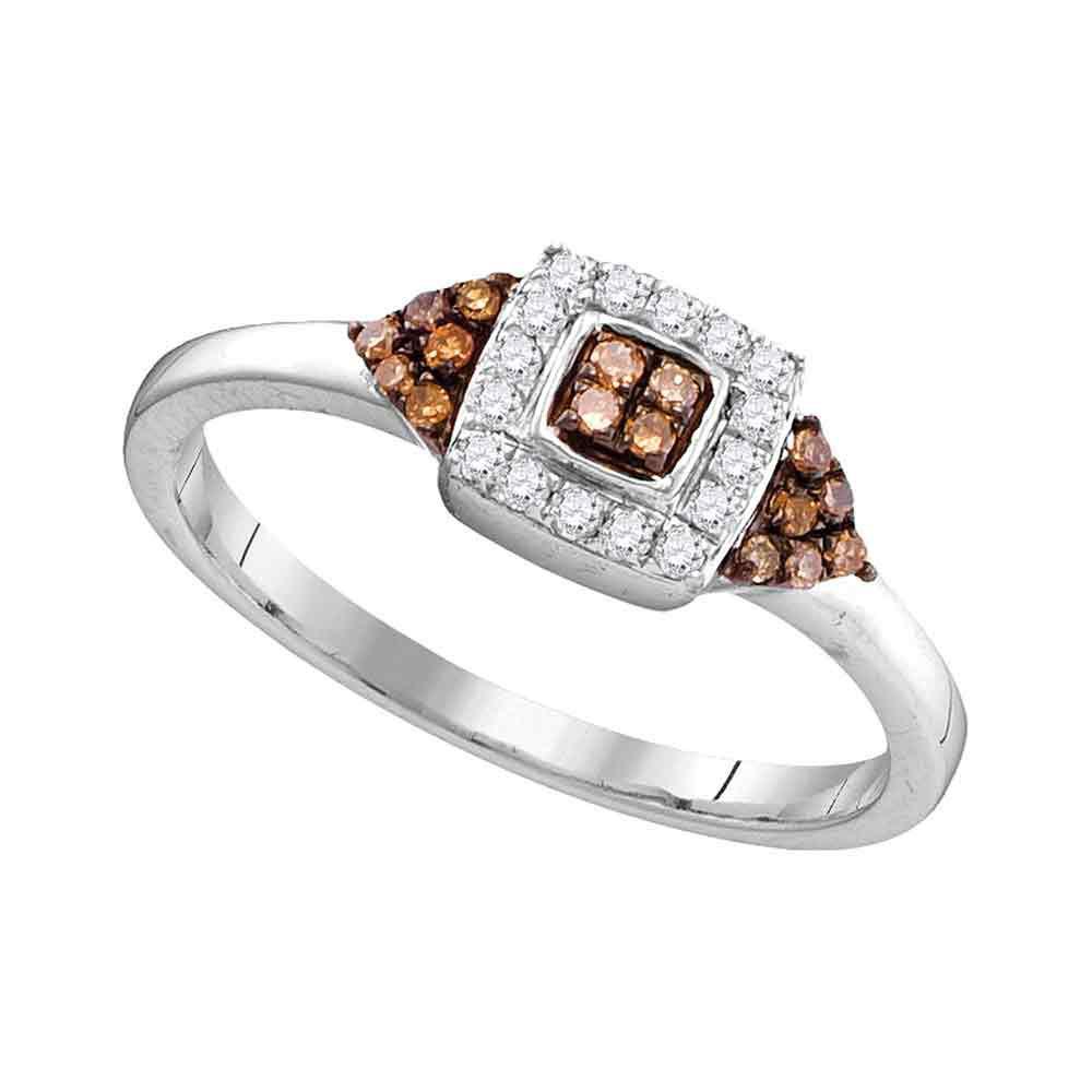 Diamond Cluster Ring | 10kt White Gold Womens Round Brown Diamond Square Cluster Ring 1/5 Cttw | Splendid Jewellery GND
