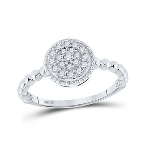 Diamond Cluster Ring | 10kt White Gold Womens Round Diamond Beaded Circle Cluster Ring 3/8 Cttw | Splendid Jewellery GND