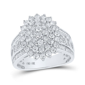 Diamond Cluster Ring | 10kt White Gold Womens Round Diamond Cluster Ring 1-1/2 Cttw | Splendid Jewellery GND