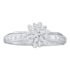 Diamond Cluster Ring | 10kt White Gold Womens Round Diamond Cluster Ring 1/10 Cttw | Splendid Jewellery GND