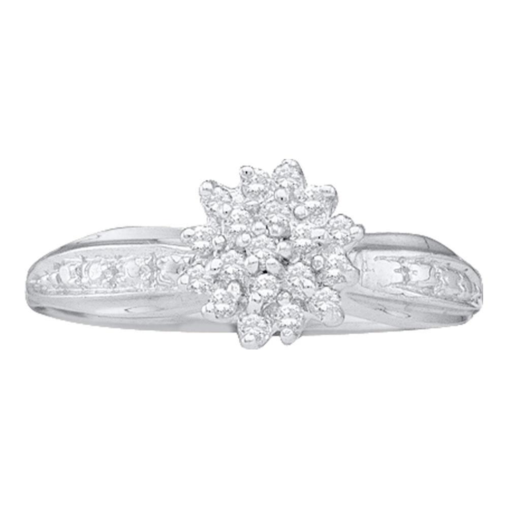 Diamond Cluster Ring | 10kt White Gold Womens Round Diamond Cluster Ring 1/10 Cttw | Splendid Jewellery GND