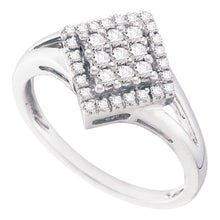 Load image into Gallery viewer, Dazzling Diamond Delight: 10kt White Gold Womens Round Diamond Diagonal Square Cluster Ring 1/4 Cttw Top View from Splendid Jewellery