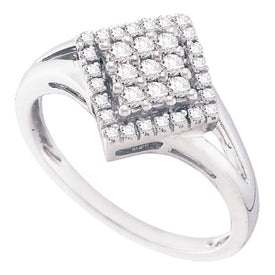 Dazzling Diamond Delight: 10kt White Gold Womens Round Diamond Diagonal Square Cluster Ring 1/4 Cttw Top View from Splendid Jewellery