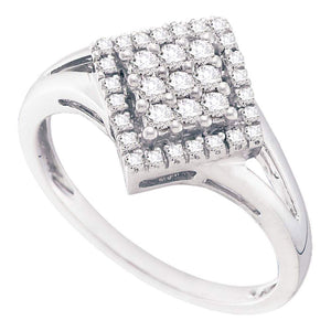 Diamond Cluster Ring | 10kt White Gold Womens Round Diamond Diagonal Square Cluster Ring 1/4 Cttw | Splendid Jewellery GND