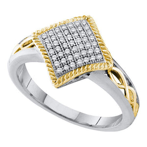 Diamond Cluster Ring | 10kt White Gold Womens Round Diamond Diagonal Square Milgrain Frame Cluster Ring 1/6 Cttw | Splendid Jewellery GND