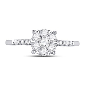 Diamond Cluster Ring | 10kt White Gold Womens Round Diamond Flower Cluster Ring 1/2 Cttw | Splendid Jewellery GND