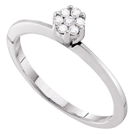Dazzling Diamond Blossom Ring | 10kt White Gold Womens Round Diamond Flower Cluster Ring 1/8 Cttw Top View from Splendid Jewellery