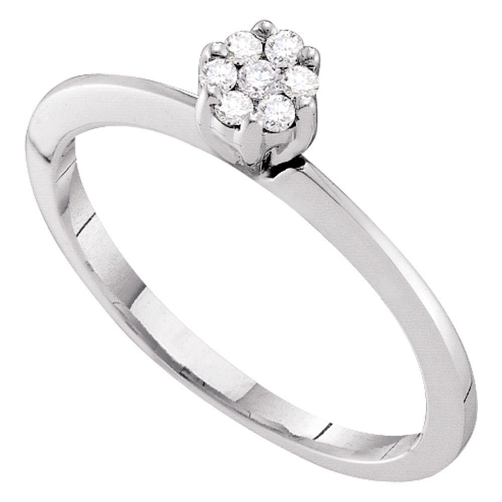 Diamond Cluster Ring | 10kt White Gold Womens Round Diamond Flower Cluster Ring 1/8 Cttw | Splendid Jewellery GND