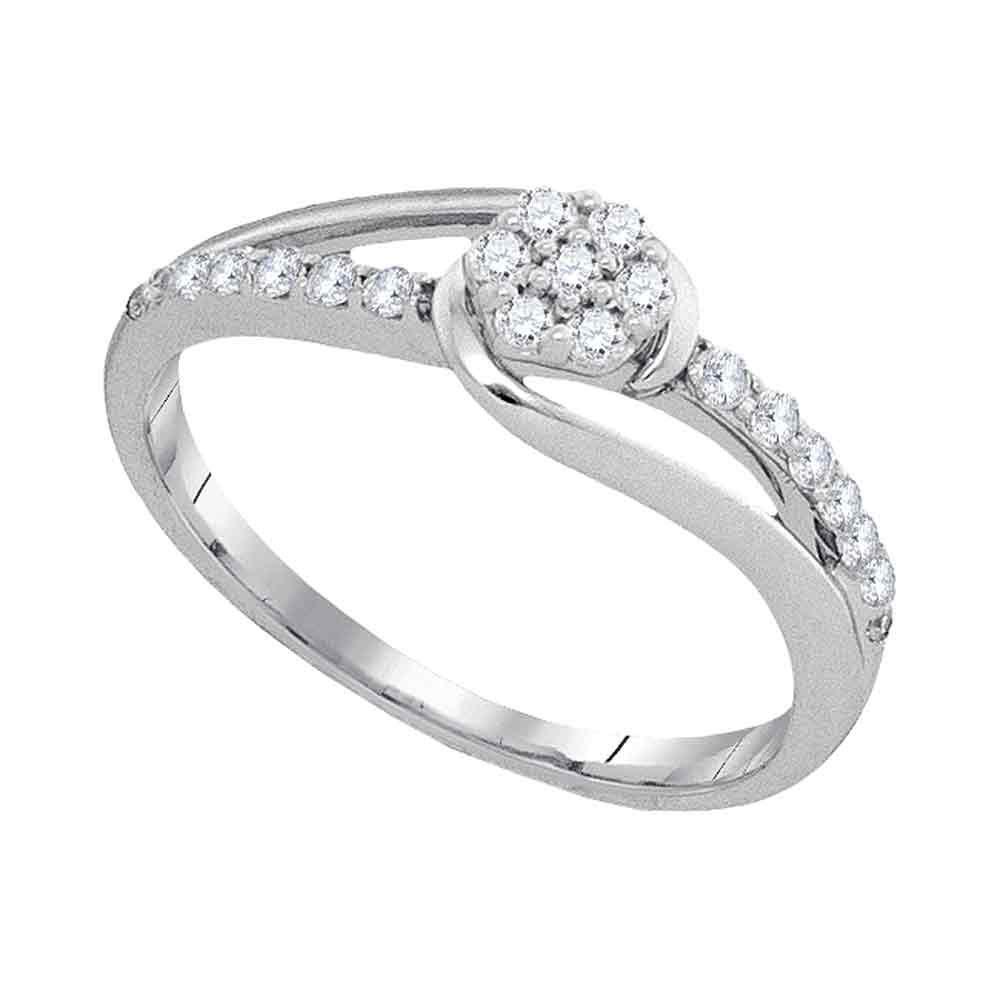 Diamond Cluster Ring | 10kt White Gold Womens Round Diamond Flower Cluster Slender Ring 1/4 Cttw | Splendid Jewellery GND