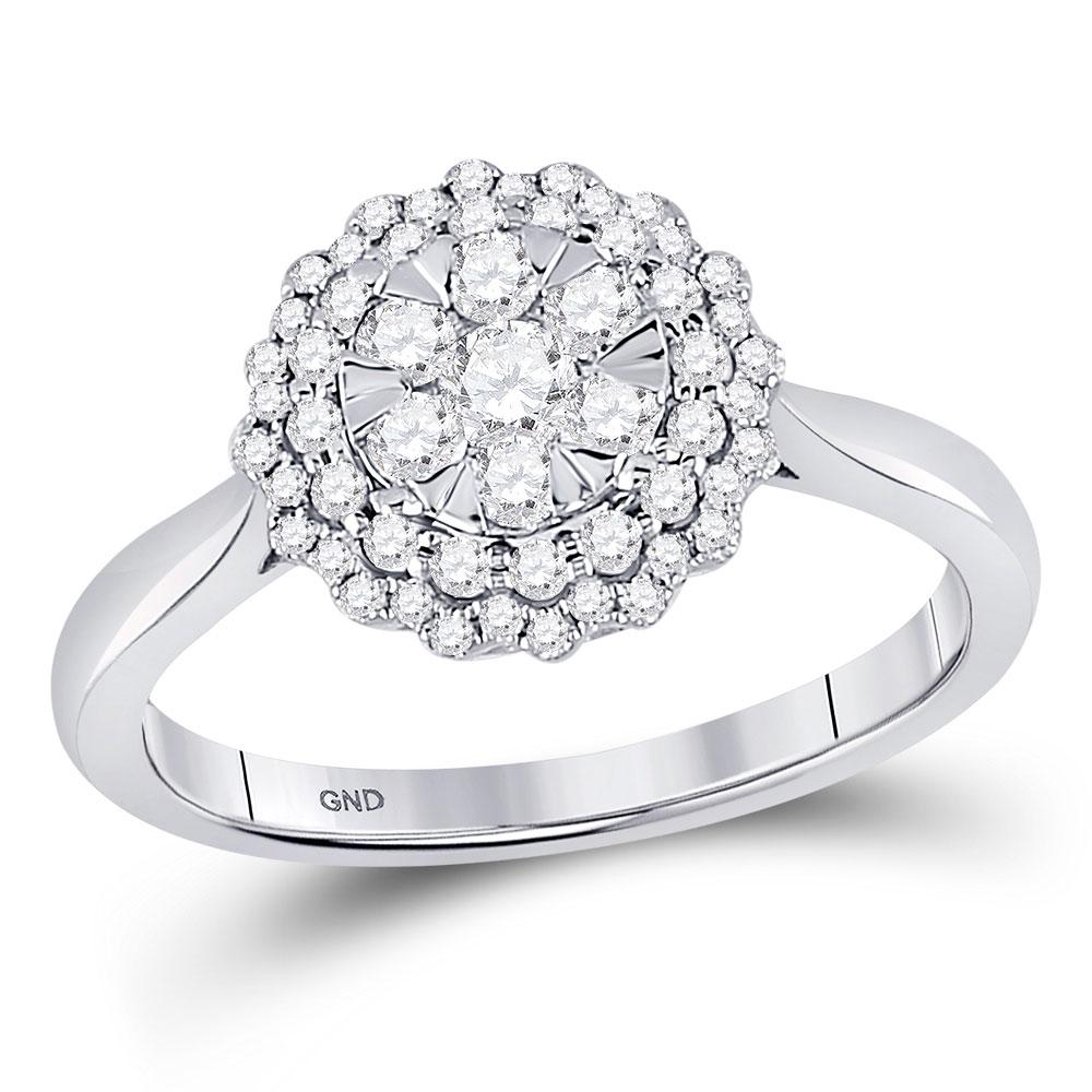 Diamond Cluster Ring | 10kt White Gold Womens Round Diamond Halo Flower Cluster Ring 1/2 Cttw | Splendid Jewellery GND