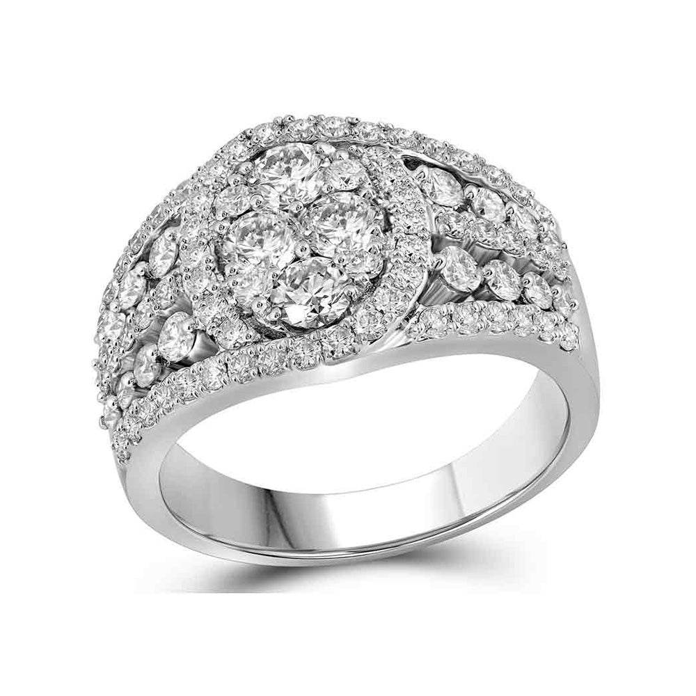Diamond Cluster Ring | 10kt White Gold Womens Round Diamond Oval Cluster Ring 1-5/8 Cttw | Splendid Jewellery GND