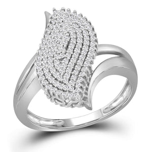 Diamond Cluster Ring | 10kt White Gold Womens Round Diamond Oval Cluster Ring 3/8 Cttw | Splendid Jewellery GND