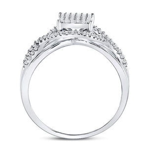 Diamond Cluster Ring | 10kt White Gold Womens Round Diamond Rectangle Twist Cluster Ring 1/4 Cttw | Splendid Jewellery GND