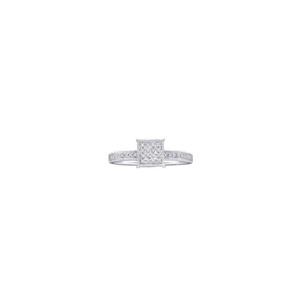 Diamond Cluster Ring | 10kt White Gold Womens Round Diamond Square Cluster Ring 1/10 Cttw | Splendid Jewellery GND
