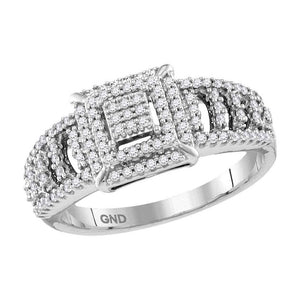 Diamond Cluster Ring | 10kt White Gold Womens Round Diamond Square Cluster Ring 1/3 Cttw | Splendid Jewellery GND