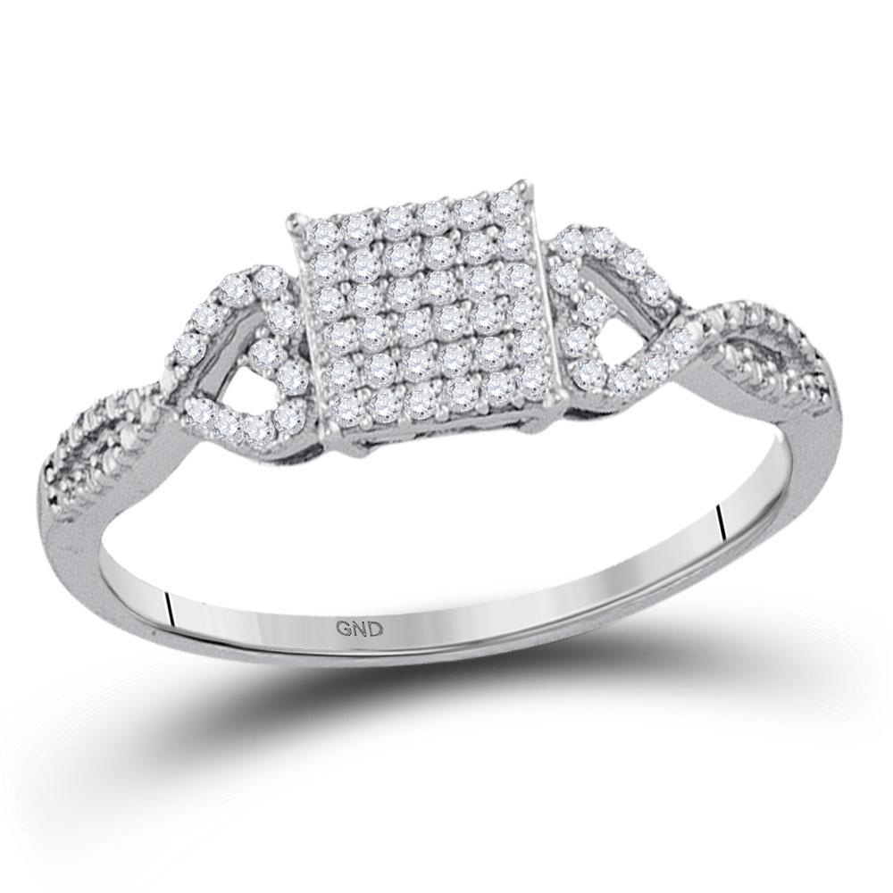 Diamond Cluster Ring | 10kt White Gold Womens Round Diamond Square Cluster Ring 1/5 Cttw | Splendid Jewellery GND