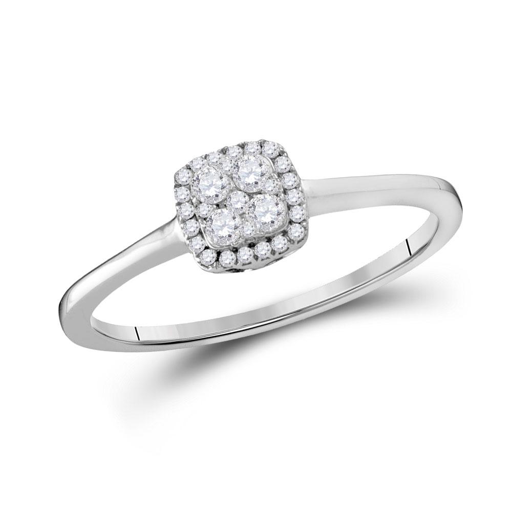 Diamond Cluster Ring | 10kt White Gold Womens Round Diamond Square Cluster Ring 1/5 Cttw | Splendid Jewellery GND