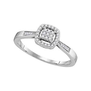 Diamond Cluster Ring | 10kt White Gold Womens Round Diamond Square Cluster Ring 1/8 Cttw | Splendid Jewellery GND