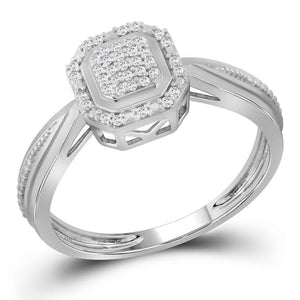 Diamond Cluster Ring | 10kt White Gold Womens Round Diamond Square Frame Cluster Tapered Shank Ring 1/10 Cttw | Splendid Jewellery GND