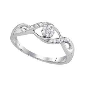 Twisted Blossom Diamond Cluster Ring | 10kt White Gold Womens Round Diamond Twist Flower Cluster Ring 1/8 Cttw Top View from Splendid Jewellery