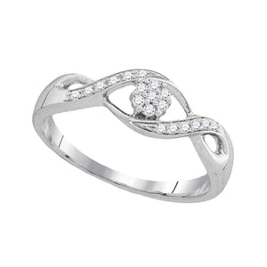 Diamond Cluster Ring | 10kt White Gold Womens Round Diamond Twist Flower Cluster Ring 1/8 Cttw | Splendid Jewellery GND