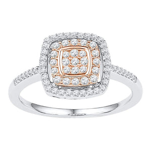 Diamond Cluster Ring | 10kt White Rose-tone Gold Womens Round Diamond Square Frame Cluster Ring 3/8 Cttw | Splendid Jewellery GND