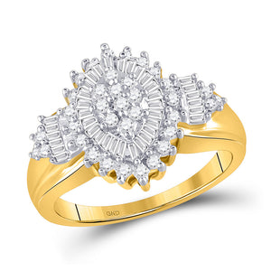 Diamond Cluster Ring | 10kt Yellow Gold Womens Round Baguette Diamond Oval Cluster Ring 1/2 Cttw | Splendid Jewellery GND