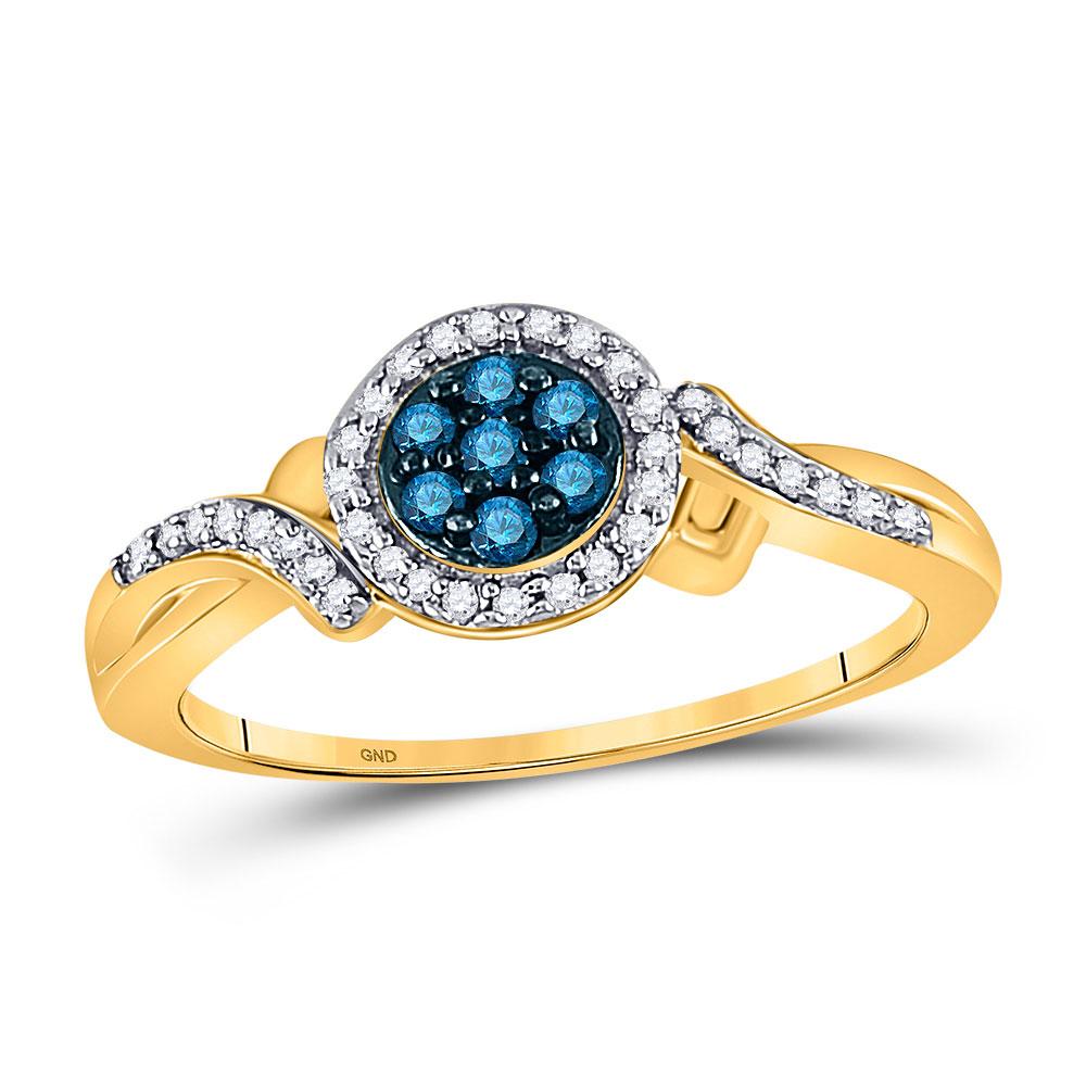 Diamond Cluster Ring | 10kt Yellow Gold Womens Round Blue Color Enhanced Diamond Cluster Ring 1/4 Cttw | Splendid Jewellery GND