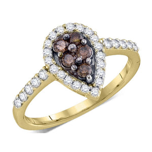 Diamond Cluster Ring | 10kt Yellow Gold Womens Round Brown Diamond Cluster Ring 1/2 Cttw | Splendid Jewellery GND
