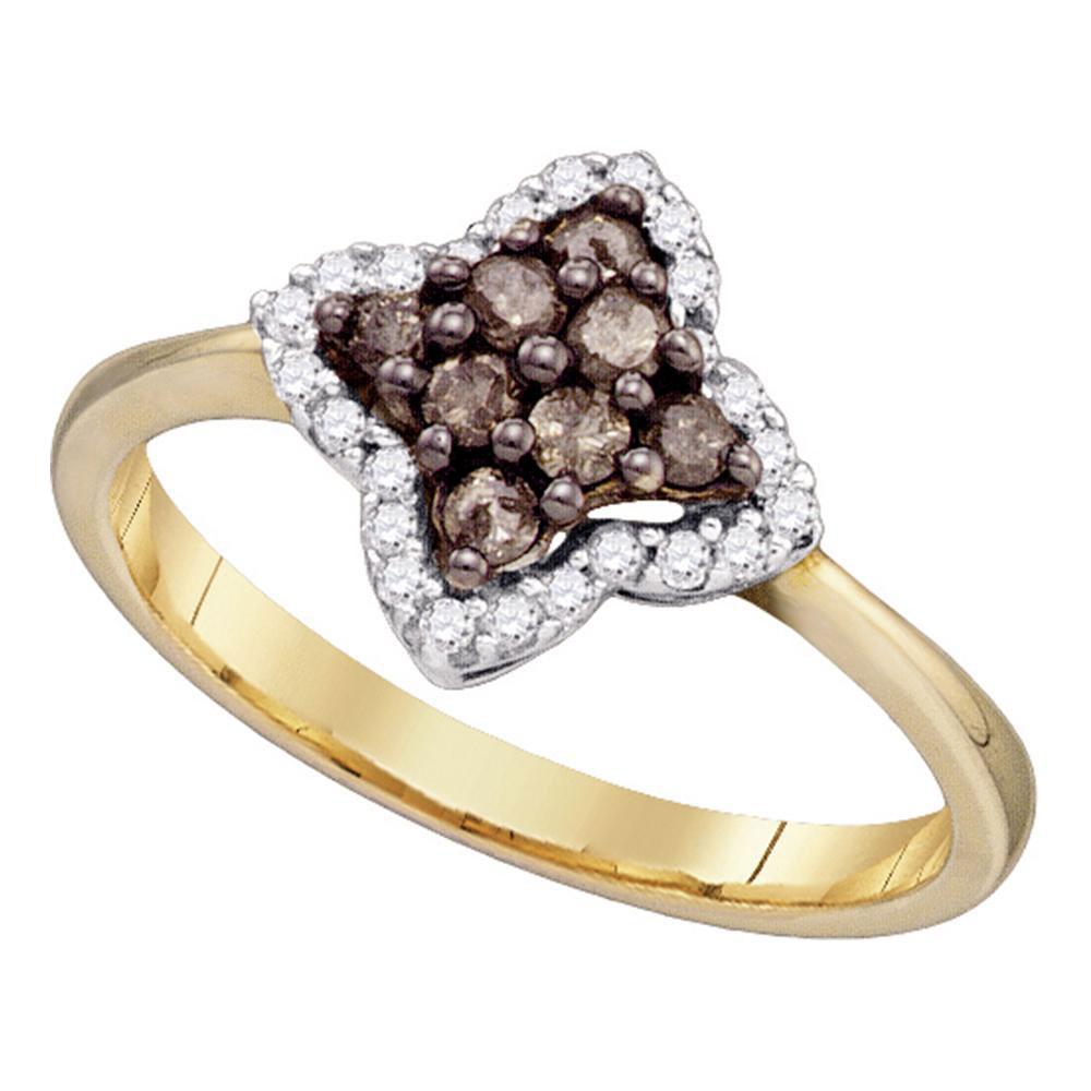 Diamond Cluster Ring | 10kt Yellow Gold Womens Round Brown Diamond Cluster Ring 1/3 Cttw | Splendid Jewellery GND