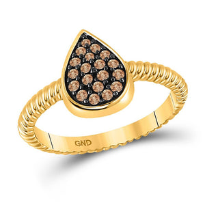 Diamond Cluster Ring | 10kt Yellow Gold Womens Round Brown Diamond Teardrop Cluster Ring 1/5 Cttw | Splendid Jewellery GND