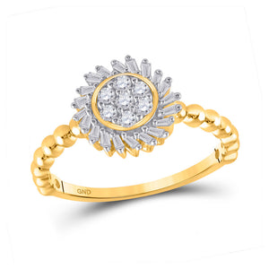 Diamond Cluster Ring | 10kt Yellow Gold Womens Round Diamond Baguette Flower Cluster Ring 1/3 Cttw | Splendid Jewellery GND