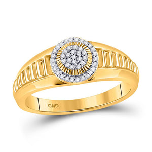 Diamond Cluster Ring | 10kt Yellow Gold Womens Round Diamond Circle Cluster Ribbed Ring 1/8 Cttw | Splendid Jewellery GND