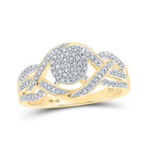 Diamond Cluster Ring | 10kt Yellow Gold Womens Round Diamond Circle Cluster Twist Ring 1/4 Cttw | Splendid Jewellery GND