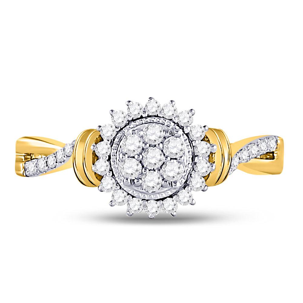 Diamond Cluster Ring | 10kt Yellow Gold Womens Round Diamond Circle Flower Cluster Ring 1/3 Cttw | Splendid Jewellery GND