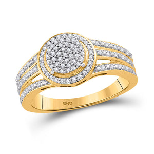 Diamond Cluster Ring | 10kt Yellow Gold Womens Round Diamond Circle Frame Cluster Ring 1/4 Cttw | Splendid Jewellery GND