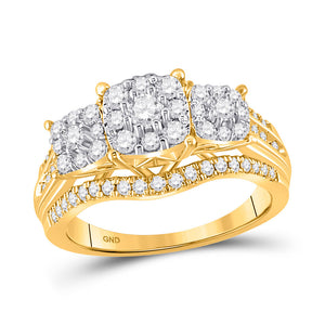 Diamond Cluster Ring | 10kt Yellow Gold Womens Round Diamond Cluster 3-stone Ring 1 Cttw | Splendid Jewellery GND