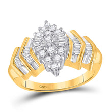 Load image into Gallery viewer, Radiant Brilliance: 10kt Yellow Gold Womens Diamond Cluster Baguette Accent Ring Top View from Splendid Jewellery