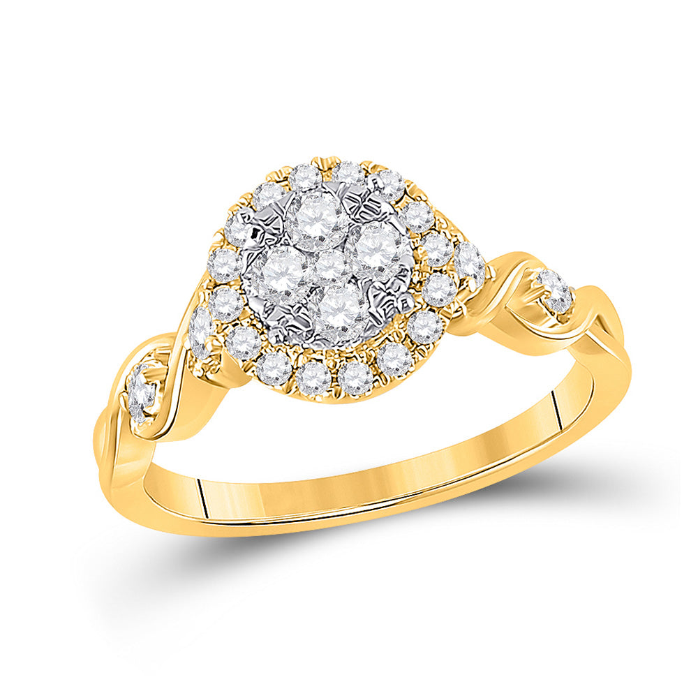 Diamond Cluster Ring | 10kt Yellow Gold Womens Round Diamond Cluster Halo Ring 1/2 Cttw | Splendid Jewellery GND