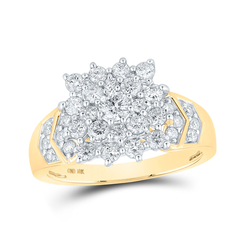 Diamond Cluster Ring | 10kt Yellow Gold Womens Round Diamond Cluster Ring 1 Cttw | Splendid Jewellery GND