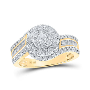Diamond Cluster Ring | 10kt Yellow Gold Womens Round Diamond Cluster Ring 1 Cttw | Splendid Jewellery GND