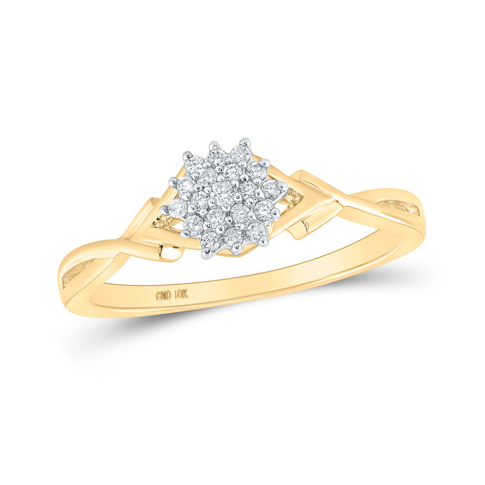 Diamond Cluster Ring | 10kt Yellow Gold Womens Round Diamond Cluster Ring 1/10 Cttw | Splendid Jewellery GND