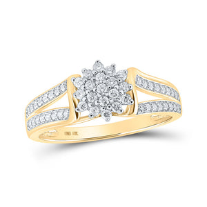 Diamond Cluster Ring | 10kt Yellow Gold Womens Round Diamond Cluster Ring 1/5 Cttw | Splendid Jewellery GND