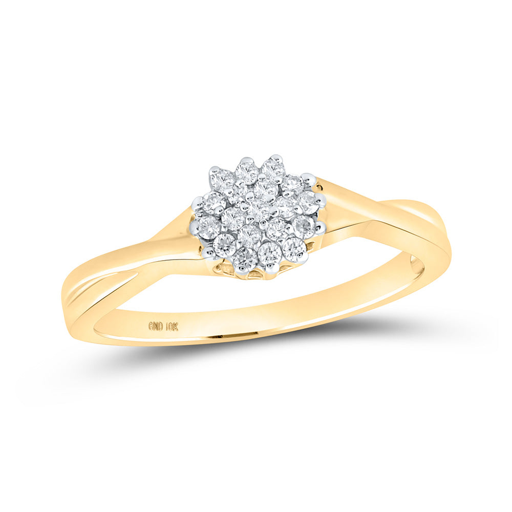 Diamond Cluster Ring | 10kt Yellow Gold Womens Round Diamond Cluster Ring 1/8 Cttw | Splendid Jewellery GND