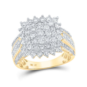 Diamond Cluster Ring | 10kt Yellow Gold Womens Round Diamond Cluster Ring 2 Cttw | Splendid Jewellery GND
